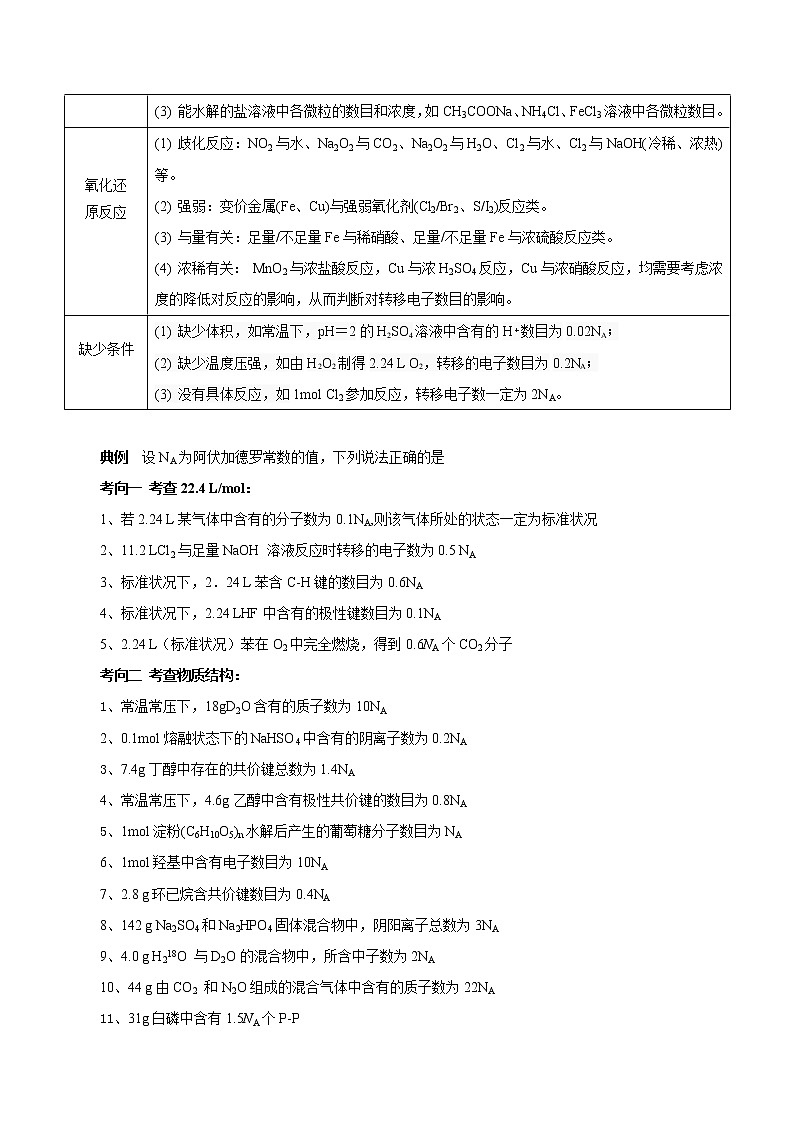 高考化学二轮复习考点剖析考点01 阿伏加德罗常数（2份打包，解析版+原卷版，可预览）03