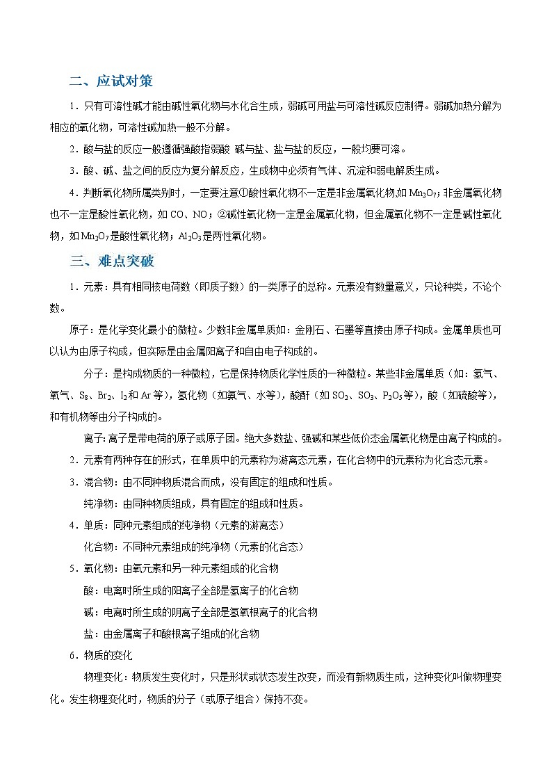 高考化学二轮复习考点剖析考点02 物质的组成和分类（2份打包，解析版+原卷版，可预览）02