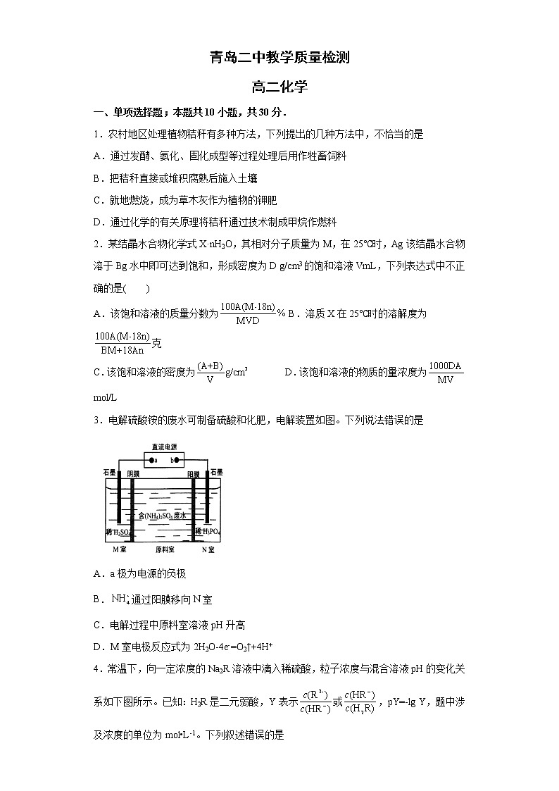 2023青岛二中高二上学期12月月考化学试题含答案01