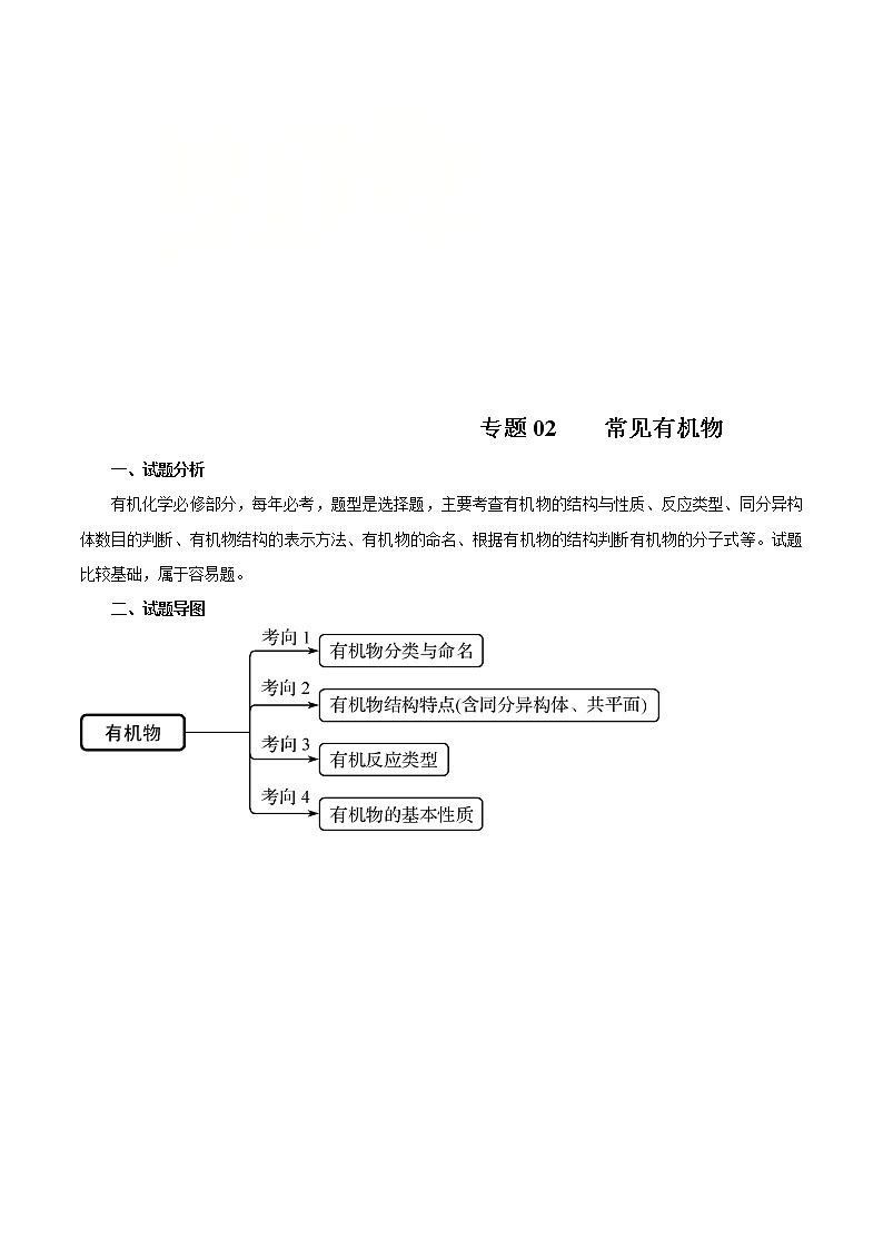 高考化学二轮复习突破题专题02常见有机物（知识过关）（原卷版）第1页