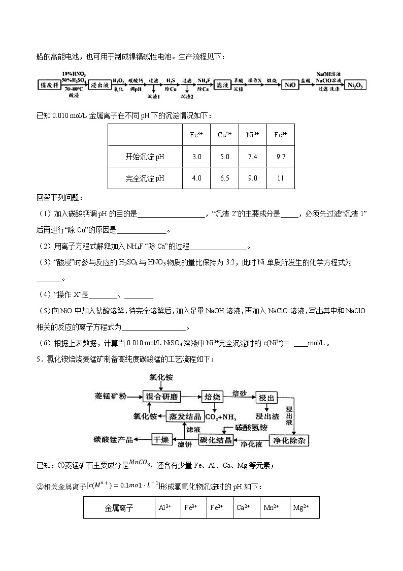 高考化学二轮复习突破题专题10无机工业流程（强化训练）（原卷版）第3页