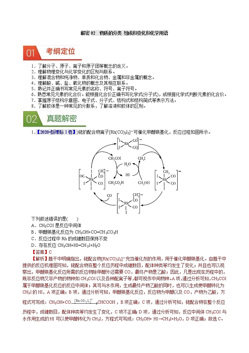 高考化学二轮复习真题解密02物质的分类、组成和变化和化学用语(解析版)第1页
