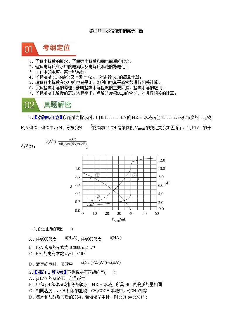 高考化学二轮复习真题解密11水溶液中的离子平衡(原卷版)第1页