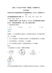 浙江省杭州第二中学2022-2023学年高一化学上学期期中试题（Word版附解析）