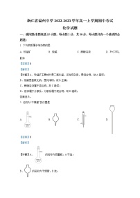 浙江省温州中学2022-2023学年高一化学上学期期中考试试卷（Word版附解析）