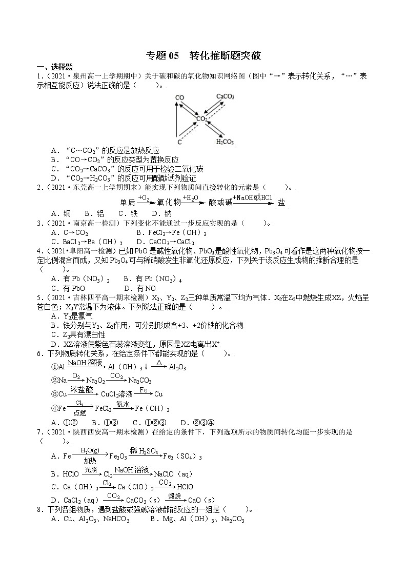 【期末备考必练】人教版(2019)化学必修第一册-专题05《转化推断题突破》期末必练专题01