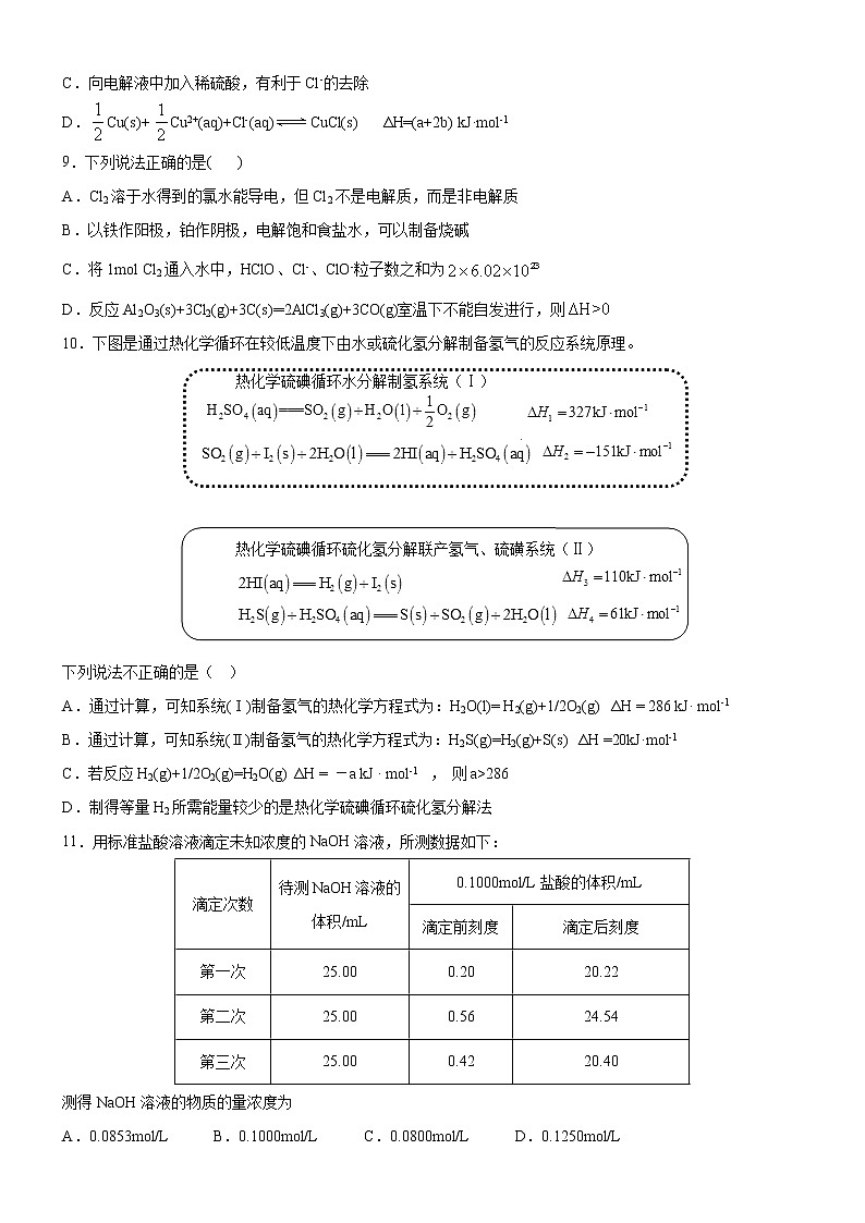 【期末总复习】人教版(2019)化学选择性必修1-高二上学期——期末模拟卷（B卷）(原卷版）第3页