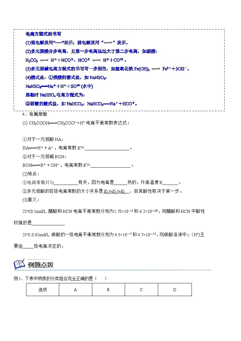 【期末总复习】人教版(2019)化学选择性必修1-高二上学期——第3章 水溶液中的离子反应与平衡（1）（知识串讲） 试卷02