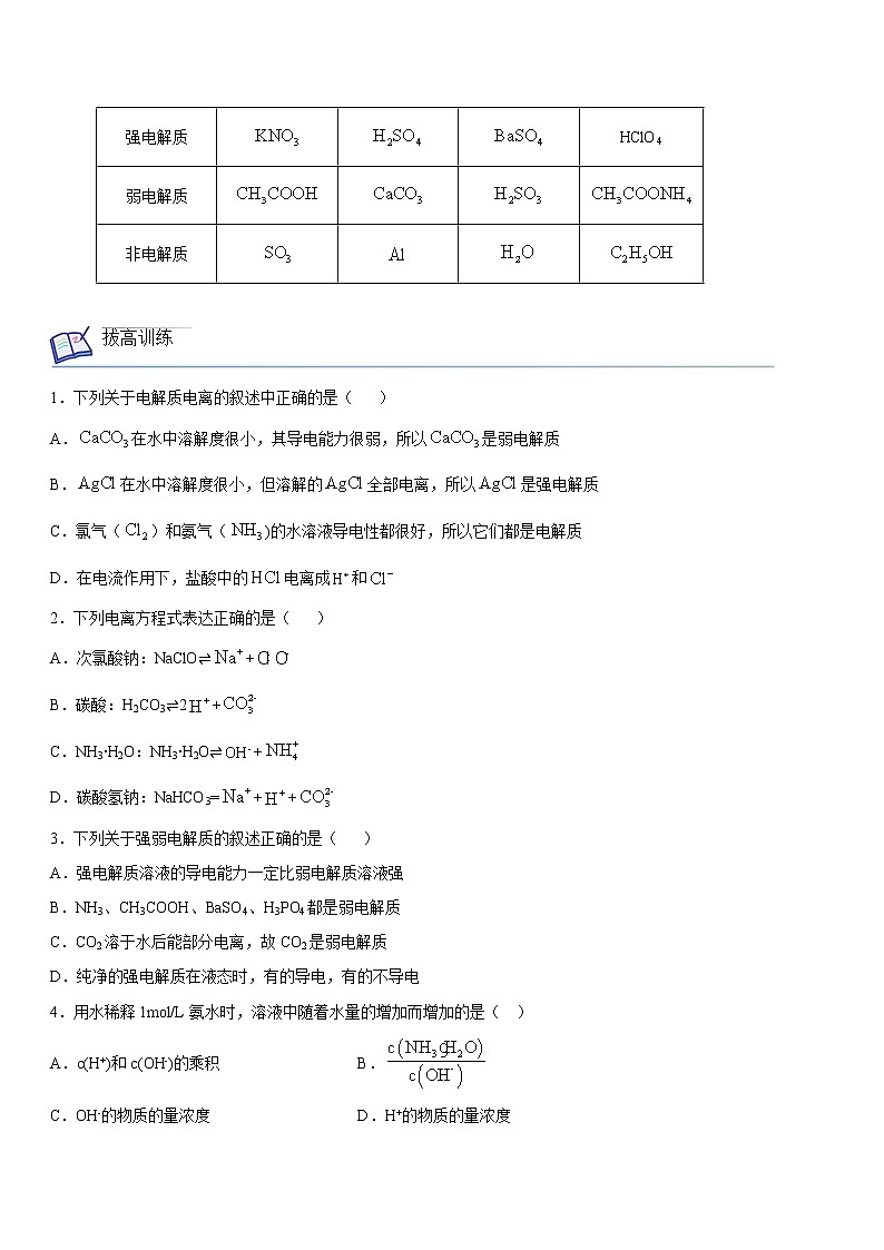 【期末总复习】人教版(2019)化学选择性必修1-高二上学期——第3章 水溶液中的离子反应与平衡（1）（知识串讲） 试卷03