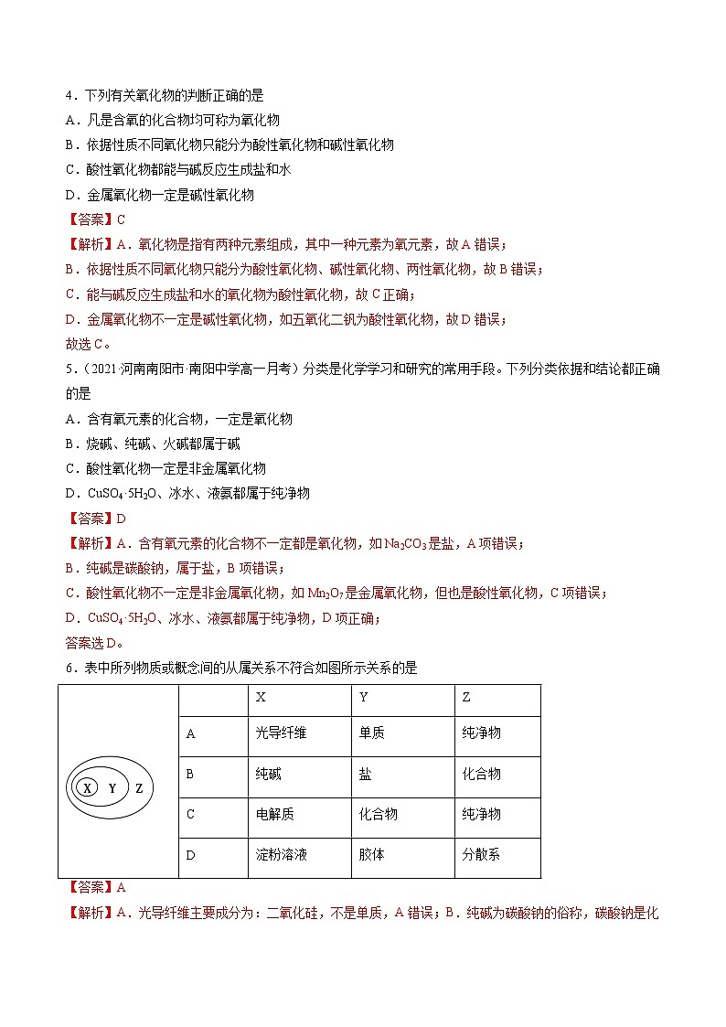【期末综合复习】人教版(2019)化学必修第一册 高一上学期期末-专题01 物质的分类 分散系（专题过关）（解析版）第2页