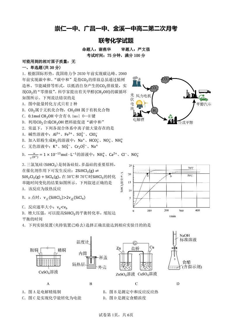 江西省抚州市金溪一中、崇仁一中、广昌一中三校2022-2023学年高二上学期第二次联考化学试题PDF版无答案（可编辑）第1页