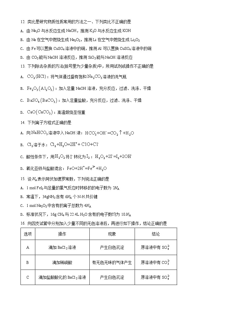 2022临汾一中高一上学期期末考试化学试题含解析03