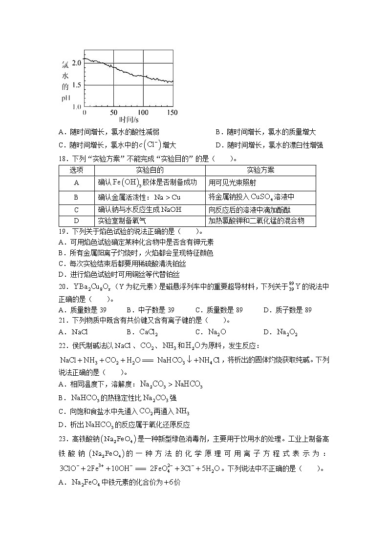 黑龙江省哈尔滨市2021-2022学年高一上学期期末学业质量检测化学试题03