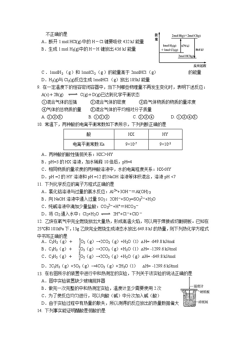2021-2022学年浙江省嘉兴市八校高二上学期期中联考化学试题（Word版）02