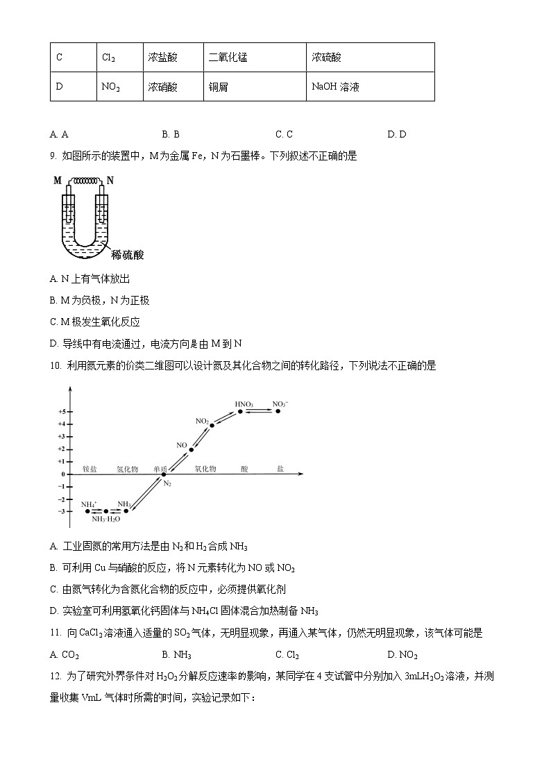 安徽省马鞍山市2020-2021学年高一下学期期末化学试题 Word版含解析03