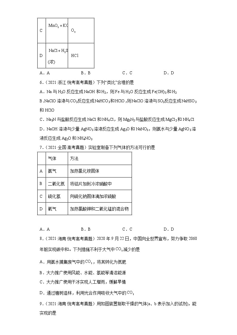 五年2018-2022高考化学真题按知识点分类汇编13-氨气（含解析）03
