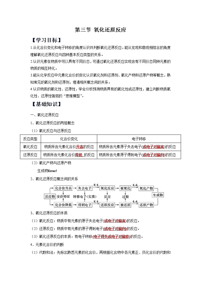 第一章  物质及其变化  第三节 氧化还原反应（解析版)第1页