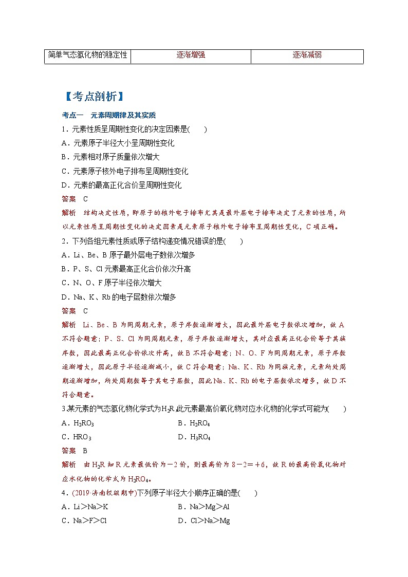 第四章  物质结构  元素周期律  第二节  元素周期律（解析版） 学案03
