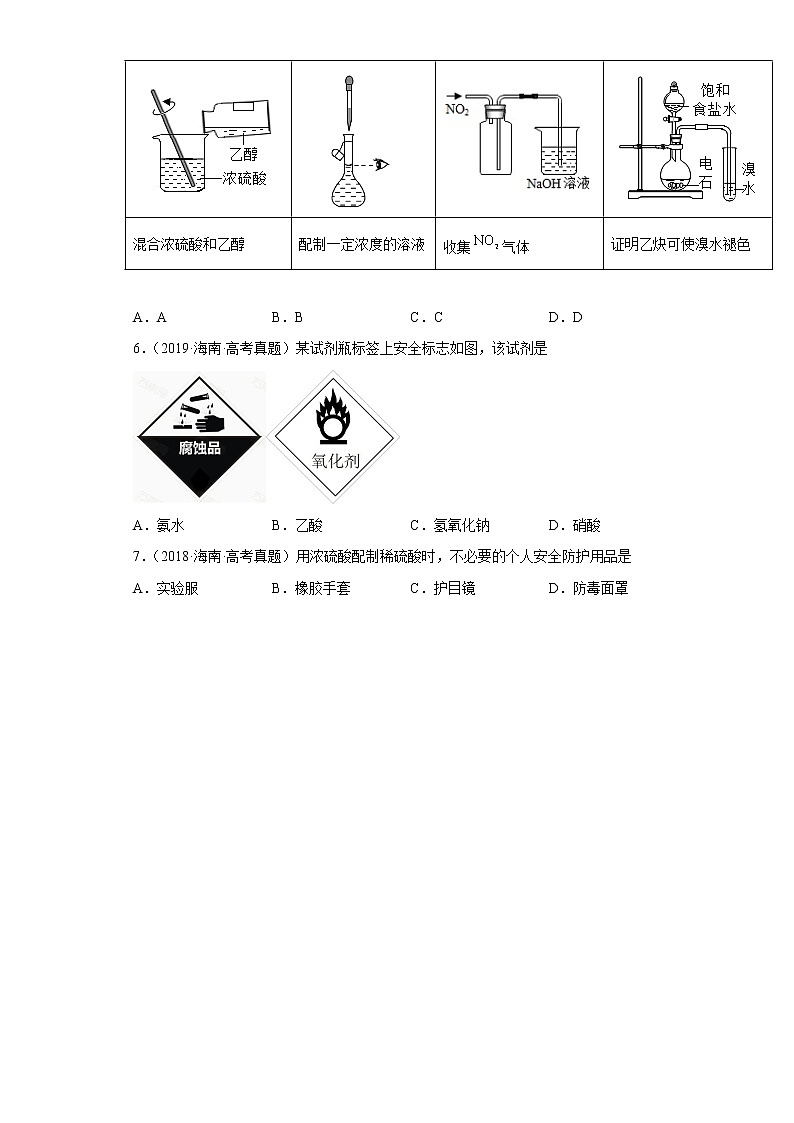 五年2018-2022高考化学真题按知识点分类汇编83-仪器使用与实验安全-实验安全（含解析）02