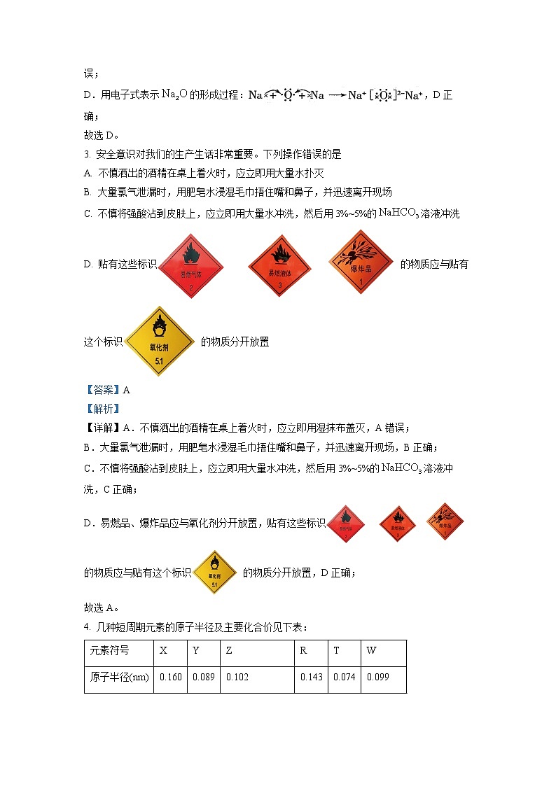 湖北省武汉市部分重点中学2022-2023学年高一化学上学期期末联考试题（Word版附解析）02