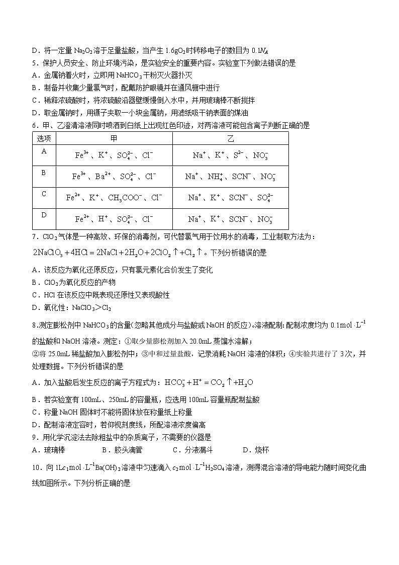山东省莱西市2022-2023学年高一上学期期末考试化学试题（Word版含答案）02