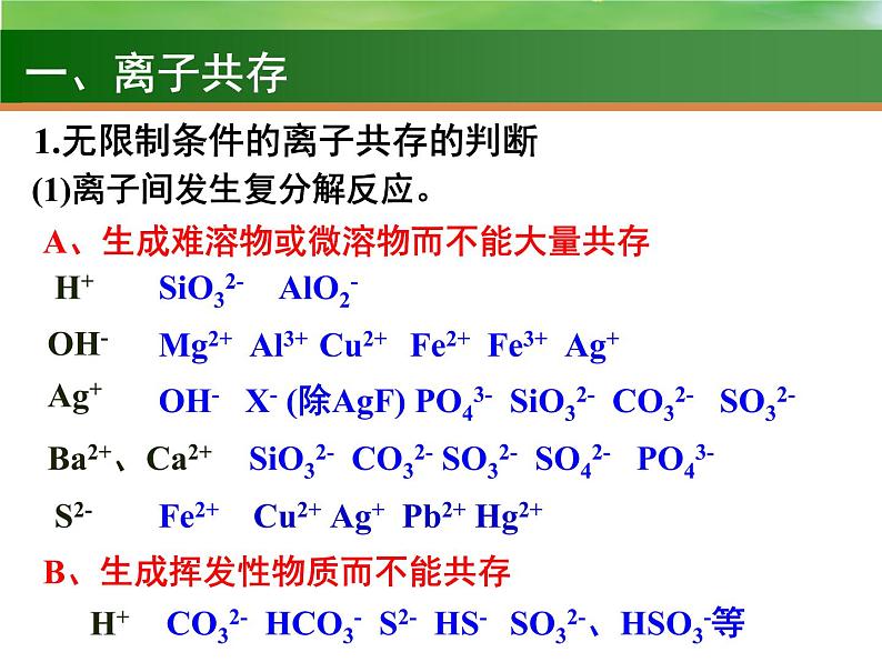 高中化学5 离子共存 离子的检验和推断-课件 2021届高三高考化学一轮复习03