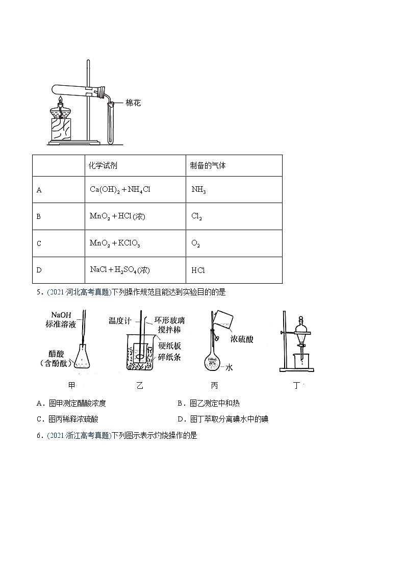 高中化学专题11 化学实验基础-2021年高考化学真题与模拟题分类训练（学生版）02
