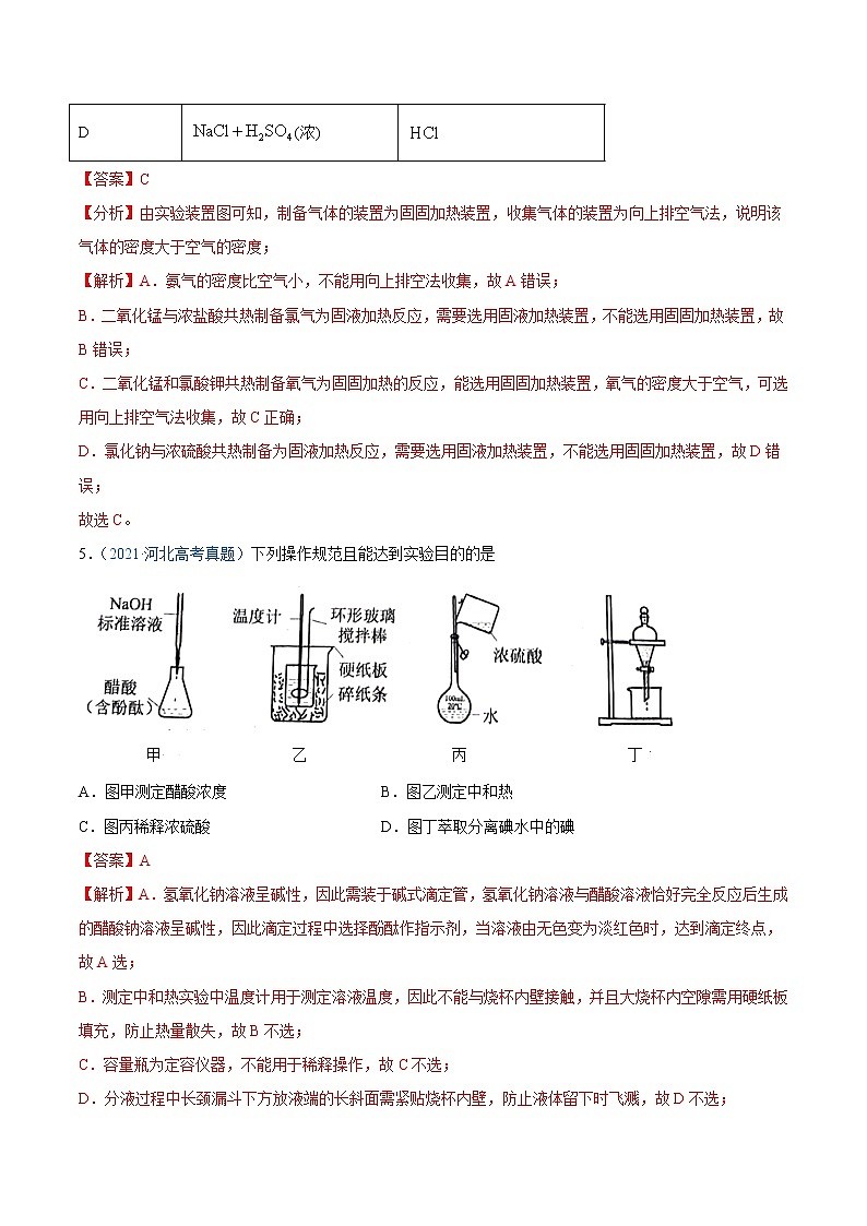 高中化学专题11 化学实验基础-2021年高考真题和模拟题化学分项汇编（解析版）03
