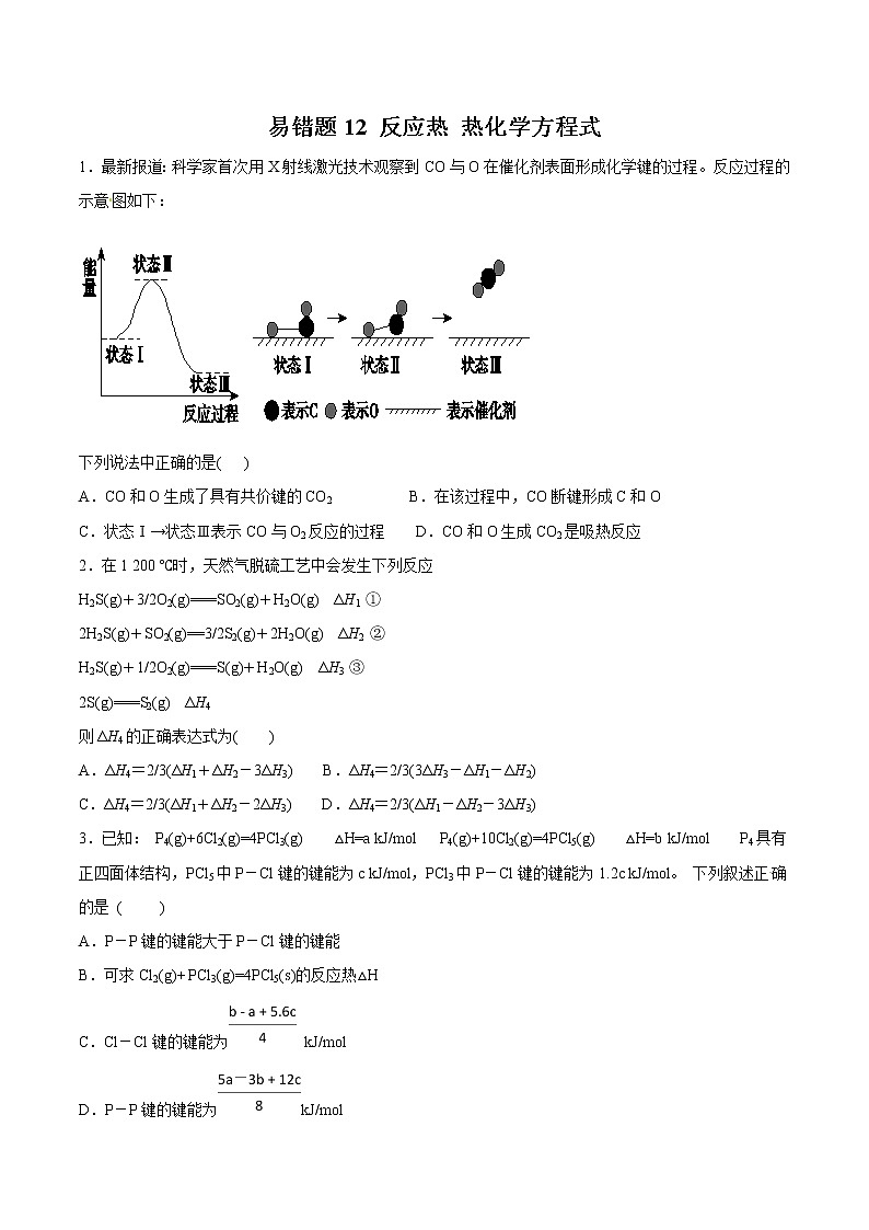 高中化学专题12 反应热 热化学方程式-2019年高考化学易错题汇总（原卷版）01