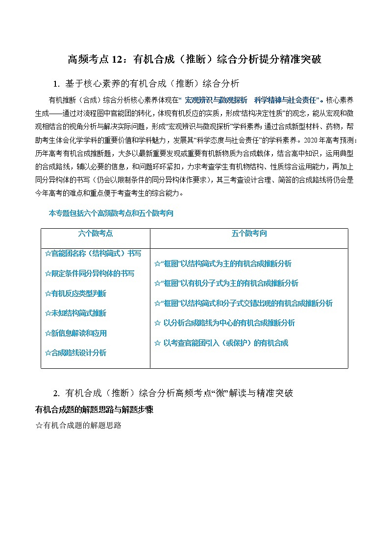 高中化学专题12 有机合成（推断）综合分析提分精准突破（原卷版）第1页