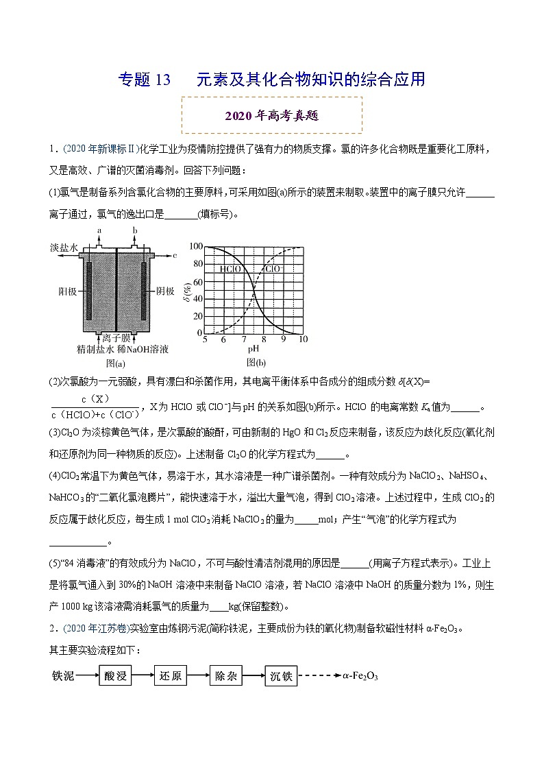 高中化学专题13 元素及其化合物知识的综合应用-2020年高考化学真题与模拟题分类训练（学生版）第1页