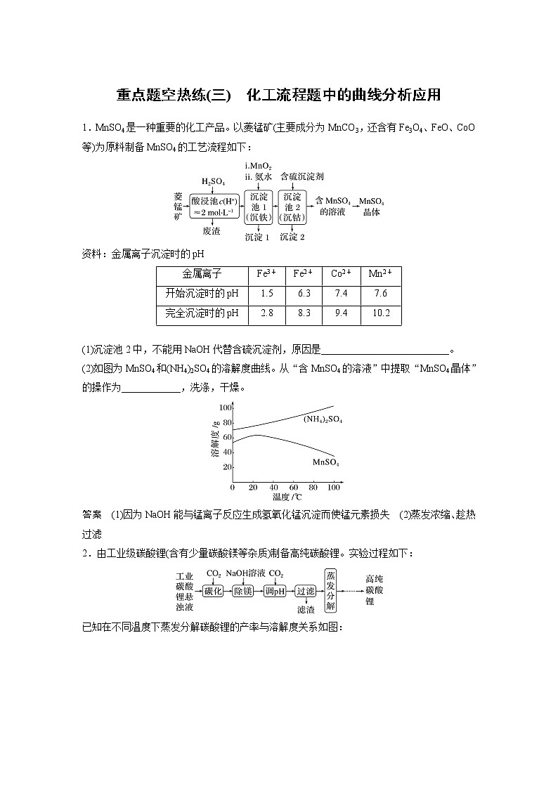 2023版高考化学步步高大二轮复习讲义第一部分 大题突破3　重点题空热练(三)　化工流程题中的曲线分析应用【解析版】第1页