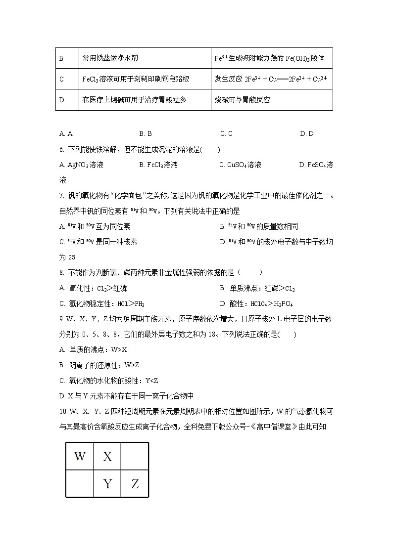 天津市耀华名校2022-2023学年高一上学期期末考试 化学试题（解析版）02
