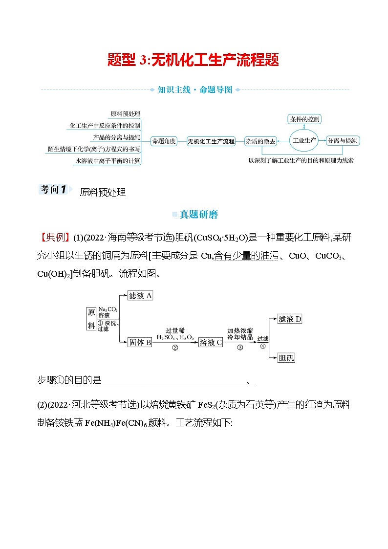 2023届高考化学二轮复习题型3无机化工生产流程题突破练含解析第1页