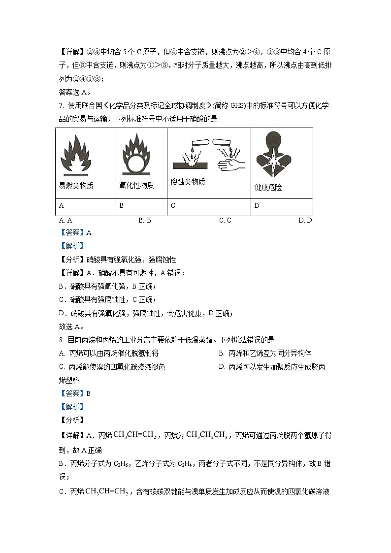2021-2022学年浙江省平阳县万全综合高级中学高二下学期期中考试化学试题 解析版03