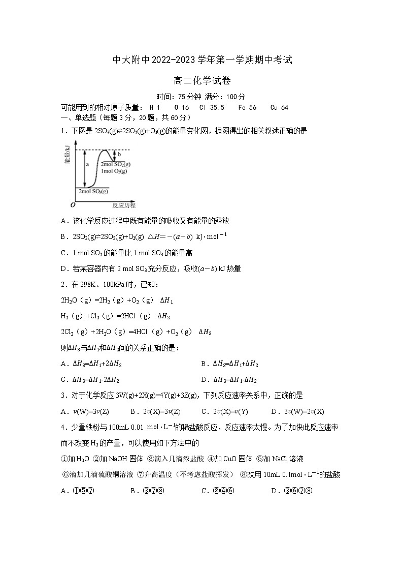 2022-2023学年广东省中山大学附属中学高二上学期期中考试化学试题01