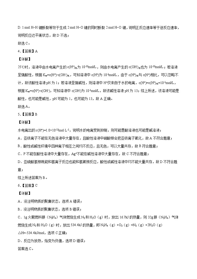 学易金卷：2020-2021学年高二化学上学期期末测试卷01（人教版选择性必修1）（全解全析）第2页