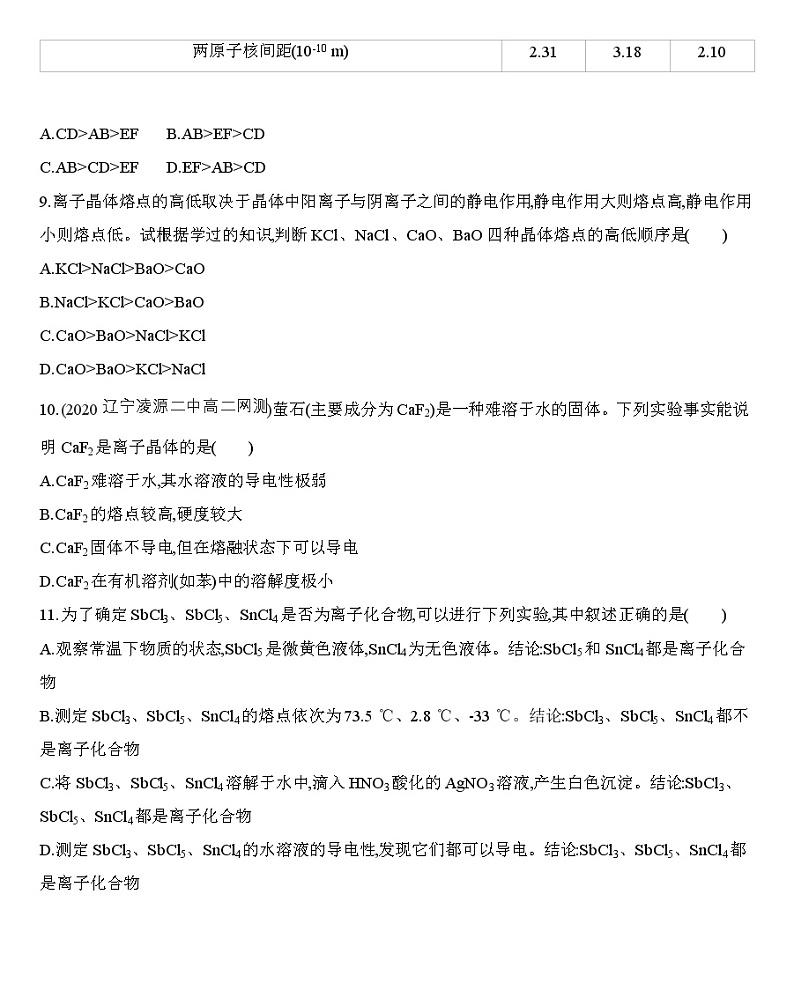 第三章 晶体结构与性质 第三节 第2课时　离子晶体、过渡晶体与混合型晶体练习 【新教材】2020年秋人教版（2019）高中化学选择性必修2第3页