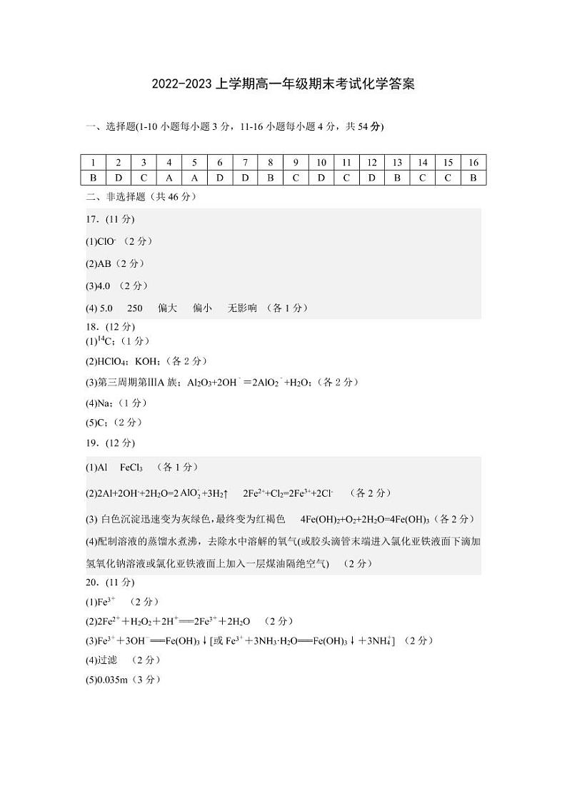 吉林省长春市博硕学校（原北师大长春附属学校）2022-2023学年高一上学期期末考试化学试题（Word版含答案）01