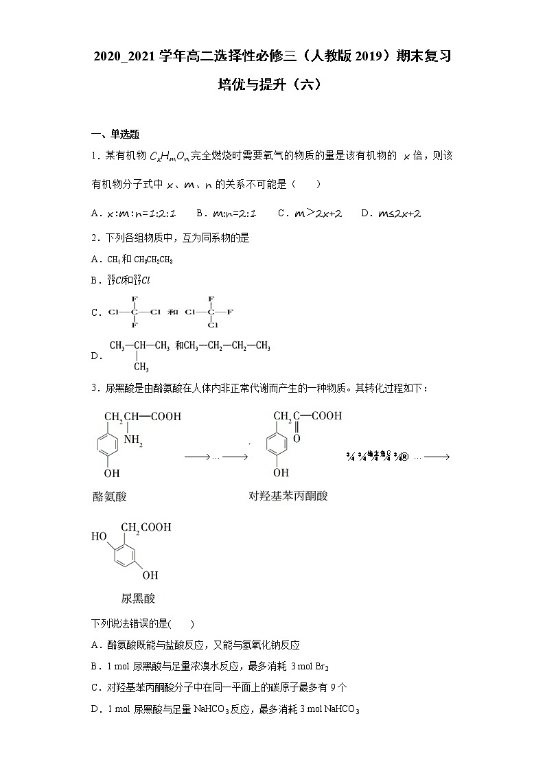 期末复习培优与提升（六）  2020-2021学年高二化学人教版（2019）选择性必修3第1页