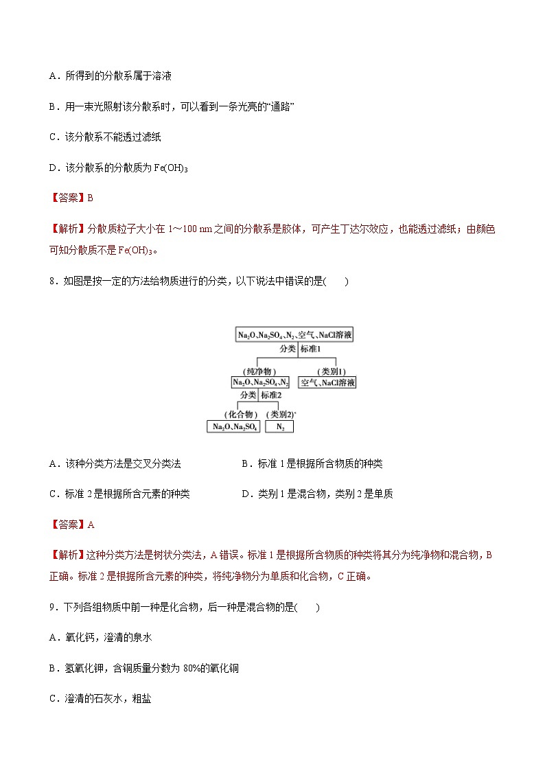 1.1 物质的分类练习（1）-人教版高中化学必修第一册03
