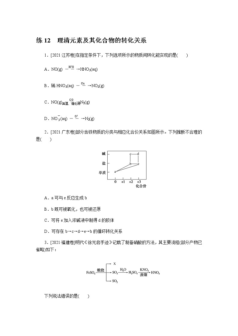 高考化学二轮复习专项分层特训练12  理清元素及其化合物的转化关系  含答案第1页