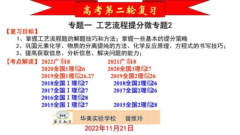 2023届高三化学二轮复习 专题1-工艺流程提分微专题-2  课件第1页