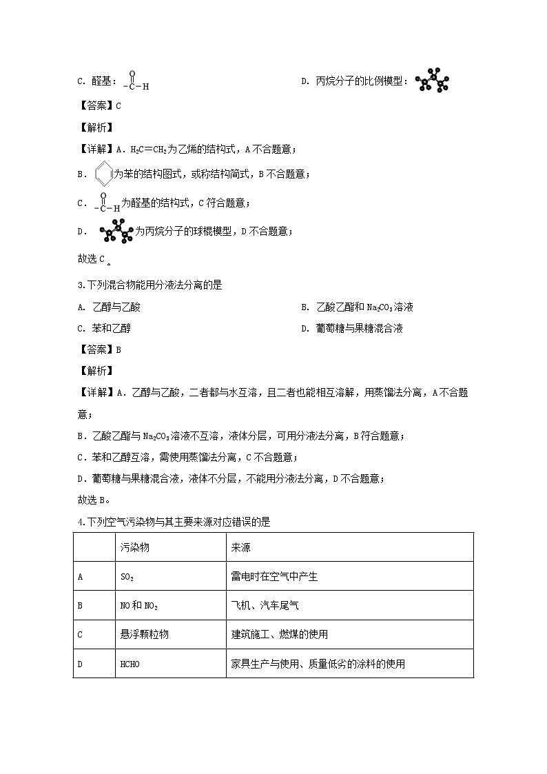 2019-2020学年安徽省芜湖市高二上学期期末考试化学（文）试题 解析版第2页