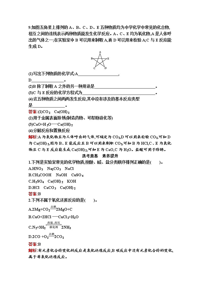 2021-2022学年化学苏教版必修第一册习题：专题1　第一单元　物质及其反应的分类03