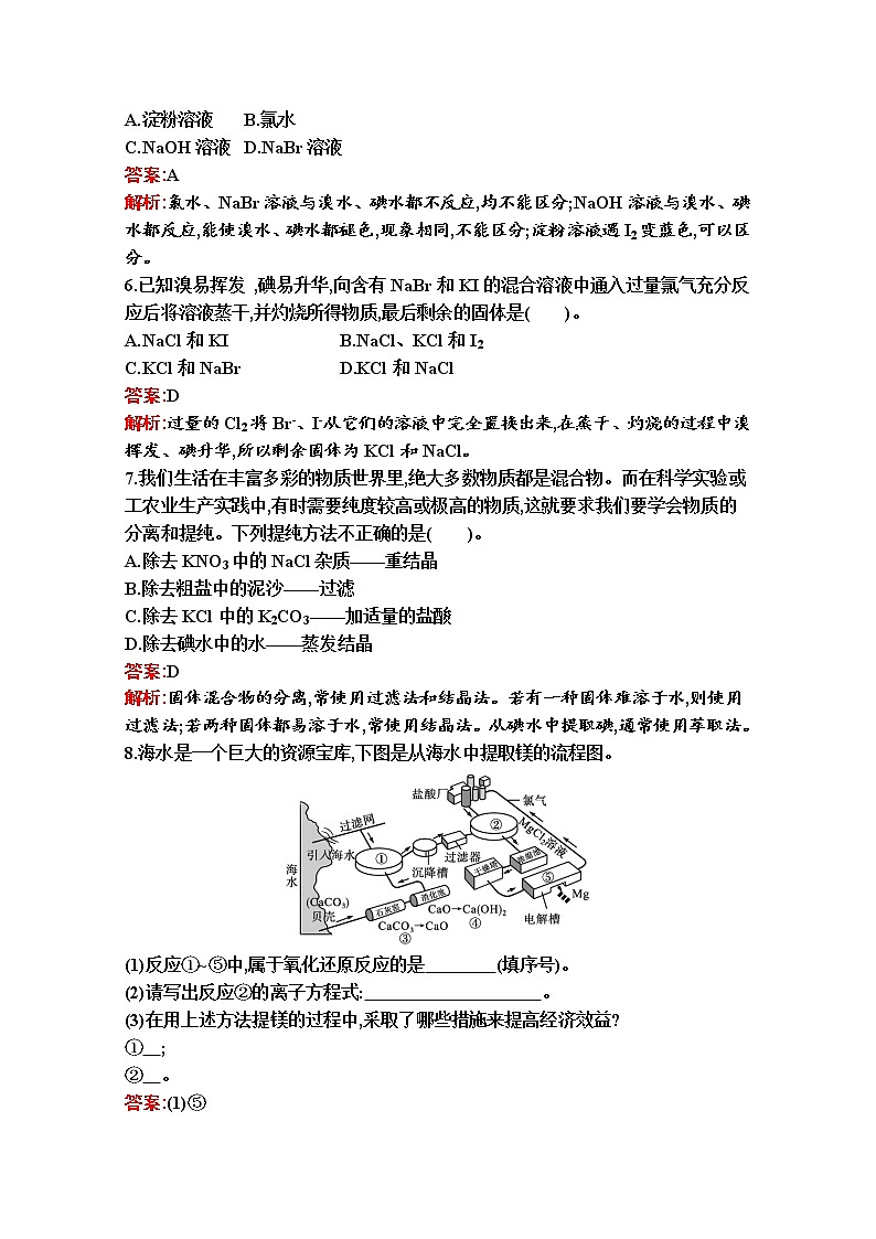 2021-2022学年化学苏教版必修第一册习题：专题3　第三单元　第2课时　从海水中提取镁和从海带中提取碘第2页