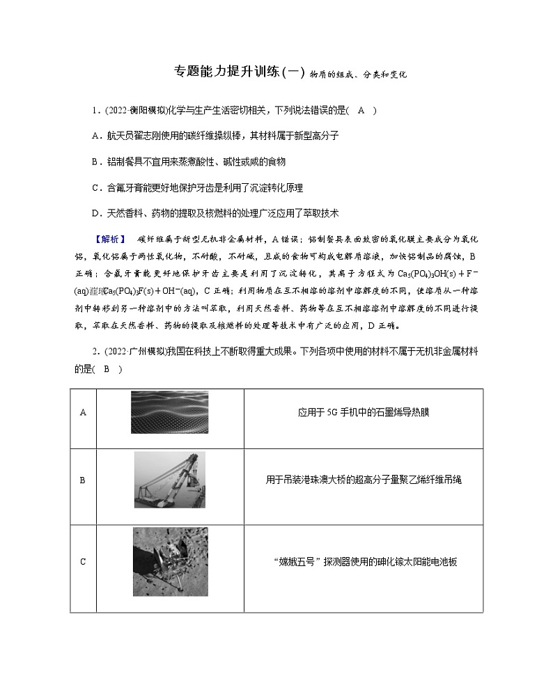 2023届高考化学二轮复习物质的组成、分类和变化作业含答案第1页