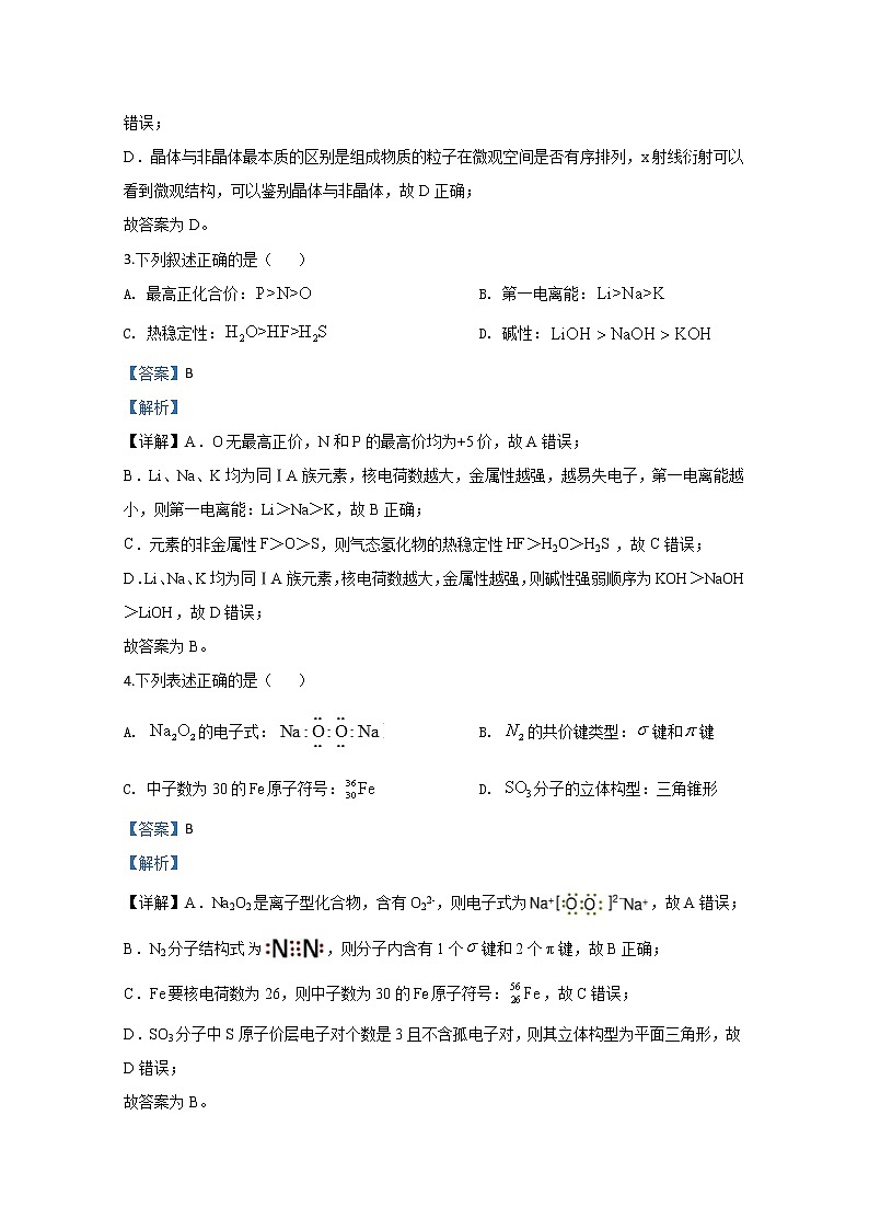 2020年天津市学业水平等级考适应性测试化学试题 解析版02