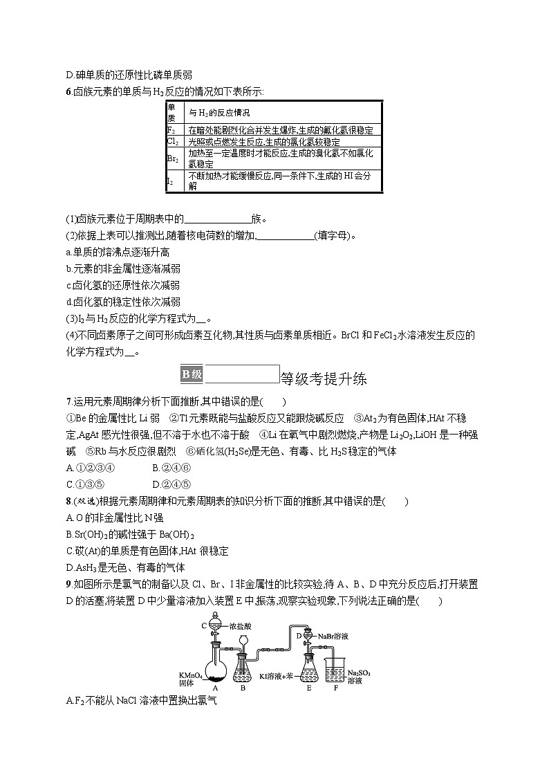 第1章原子结构　元素周期律 第3节　第2课时　研究同主族元素性质的递变规律 试卷02