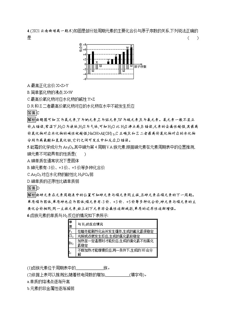 第1章原子结构　元素周期律 第3节　第2课时　研究同主族元素性质的递变规律 试卷02
